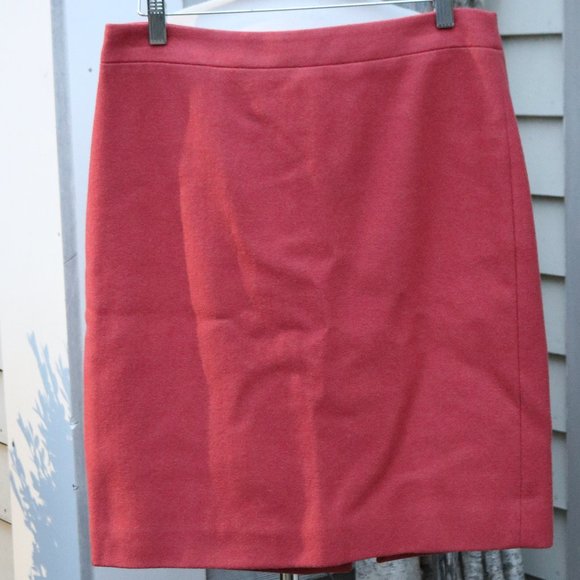 J CREW The Pencil Skirt Coral Lined Wool Blend Straight Classic Skirt Sz 8